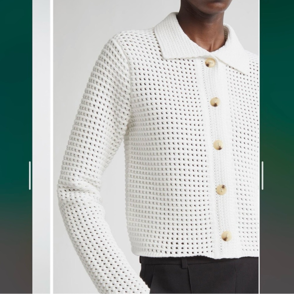 Vince Block Stitch Cardigan in Optic White Size L - Picture 4 of 10